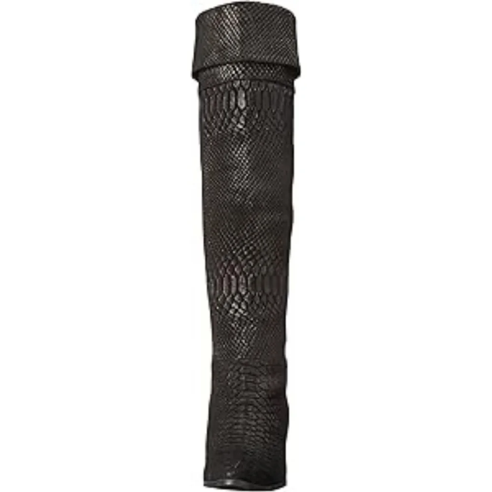 Seychelles Anthropologie Black Victory Croc Over The Knee Boots Leather Size 7